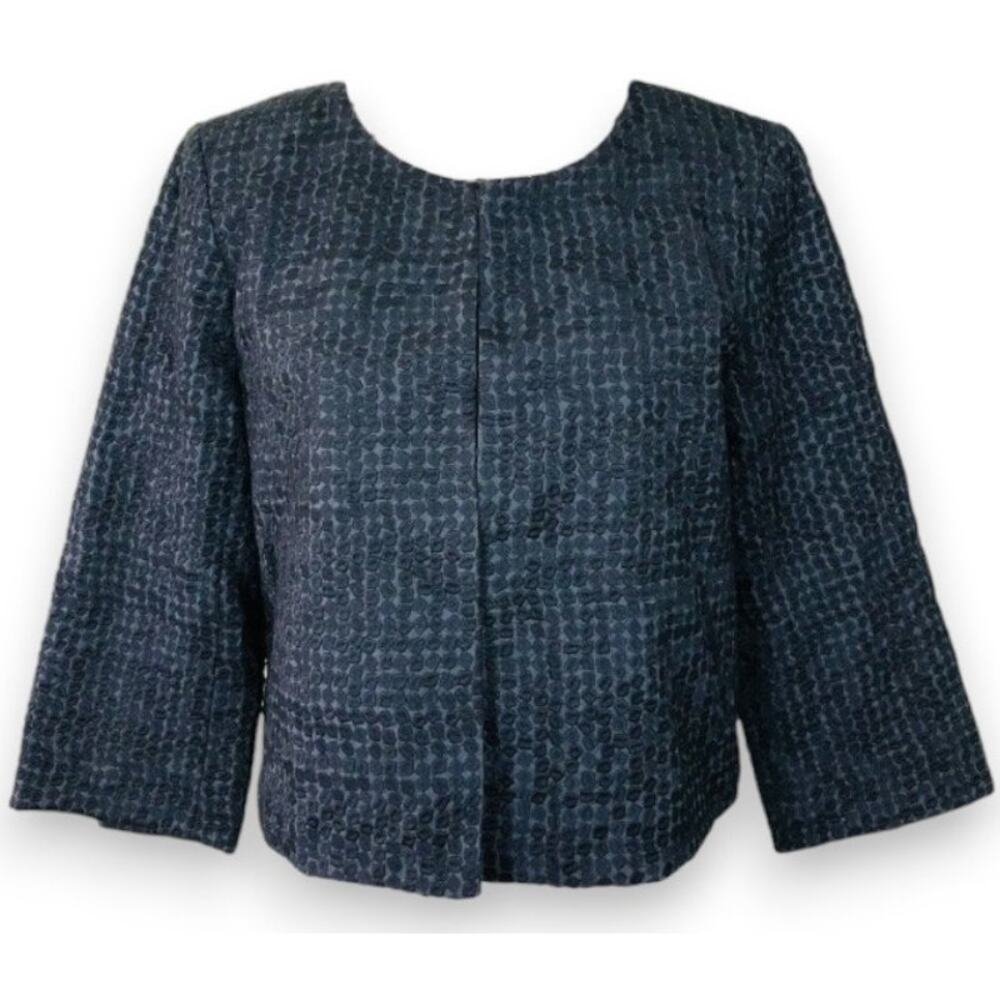 Eileen Fisher Women's Sz SP Black Embroidered Open Front Cropped Jacket Career